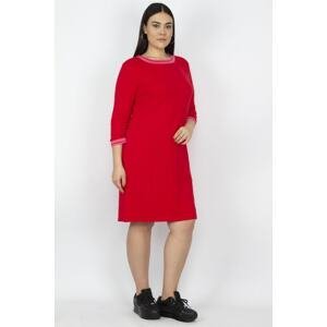 Şans Women's Plus Size Red Rib Detailed Sports Dress