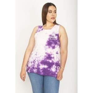 Şans Women's Plus Size Purple Cotton Fabric Tie-dye Printed Blouse