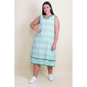 Şans Women's Plus Size Green Piping Detailed Coated Hem Lined Dress