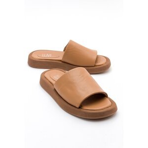 LuviShoes MONA Tan Genuine Leather Women's Slippers