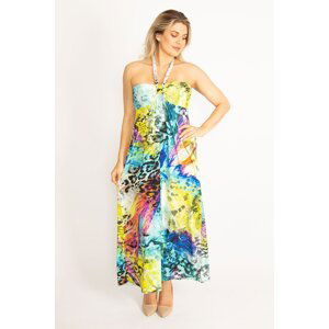 Şans Women's Plus Size Colorful Strapless Colorful Long Dress