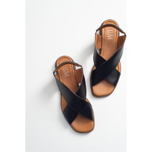 LuviShoes 706 Khaki Leather Black Skin Women's Sandals
