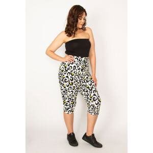 Şans Women's Plus Size Colorful Back Waist And Side Legs. Elasticated Elastic Pockets, Capri