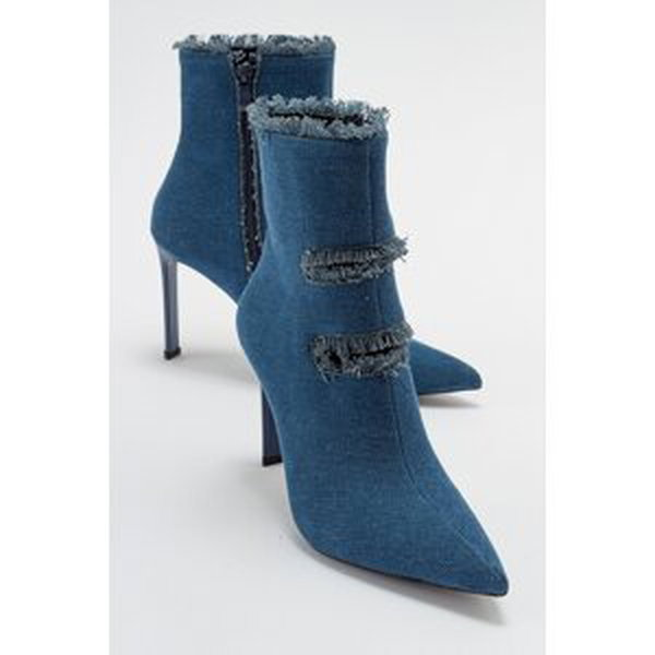 LuviShoes BARLE Women's Jeans Blue Heeled Boots.