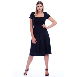 Şans Women's Plus Size Black Square Neck Pleated Dress