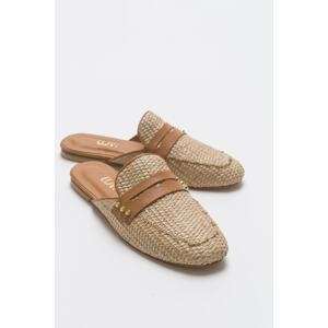 LuviShoes 165 Genuine Leather Tan Straw Women's Slippers