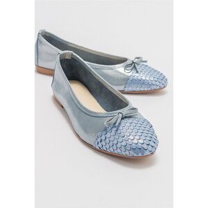 LuviShoes 02 Women's Blue Glittery Flat Shoes