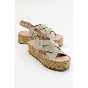LuviShoes Lontano Women's Beige Suede Genuine Leather Sandals