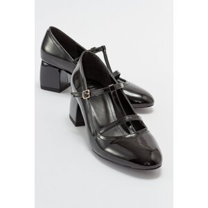 LuviShoes MESS Women's Black Patent Leather Heeled Shoes