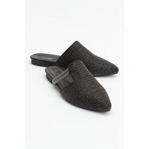 LuviShoes PESA Black Straw Stone Women's Slippers