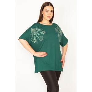 Şans Women's Green Plus Size Tunic with Stone Detail