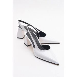 LuviShoes Also White Wrinkled Patent Leather Women's Heeled Shoes.