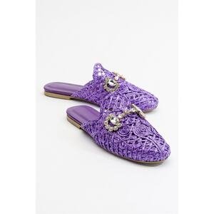 LuviShoes Noble Genuine Leather Purple Knitted Stone Women's Slippers