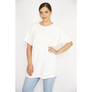 Şans Women's Bone Plus Size Crew Neck Short Sleeve Blouse