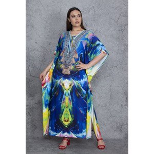 Şans Women's Plus Size Colorful Sleeve And Collar Detailed Colorful Dress