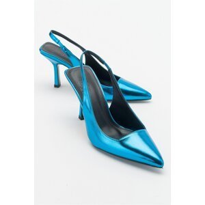 LuviShoes Ferry Blue Metallic Women's Heeled Shoes