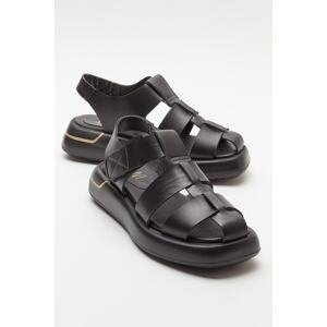 LuviShoes BELİV Black Skin Genuine Leather Women's Sandals