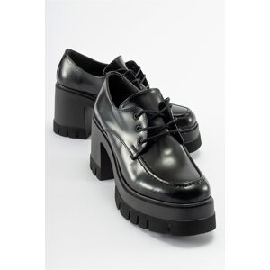 LuviShoes NİLUS Black Matte Patent Leather Lace Up Women's Platform Heeled Shoes