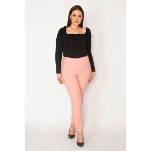 Şans Women's Large Size Pink Side Hidden Zipper Beltless Pants