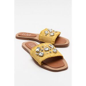 LuviShoes NORVE Yellow Straw Stone Women's Slippers