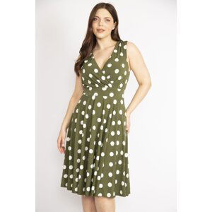 Şans Women's Khaki Plus Size Points Pattern Dress