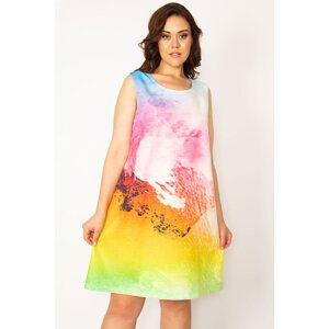 Şans Women's Plus Size Colored Tie Dye Patterned Dress