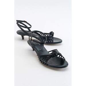 LuviShoes Vind Women's Black Metallic Heeled Sandals