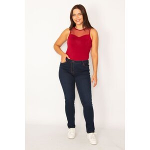 Şans Women's Large Size Navy Blue 5 Pocket Skinny Jeans