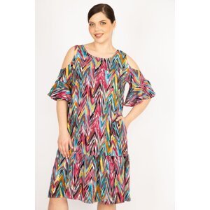 Şans Women's Colorful Plus Size Decollete Woven Viscose Fabric Side Pocket Dress