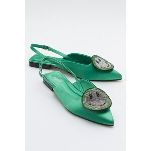 LuviShoes GEVEL Green Satin Women's Ballerinas