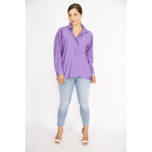 Şans Women's Plus Size Lilac Poplin Fabric Front Buttoned Long Back Tunic