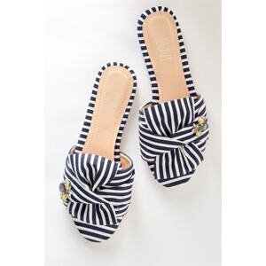 LuviShoes T01 Navy Blue Women's Slippers with White Stones.