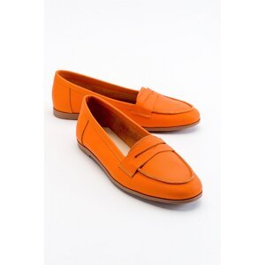 LuviShoes F02 Orange Skin Genuine Leather Women's Ballerinas