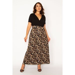 Şans Women's Plus Size Leo Wrapped Collar Leopard Pattern Waist Belted Long Dress