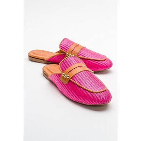 LuviShoes 165 Genuine Leather Pink Straw Women's Slippers