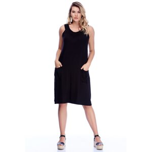 Şans Women's Plus Size Black Viscose Pocket Casual Cut Dress