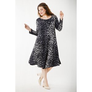 Şans Women's Plus Size Gray Leopard Patterned Long Sleeve Dress