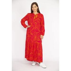 Şans Women's Fujiya Plus Size Woven Viscose Fabric Side Tiered Long Sleeve Dress