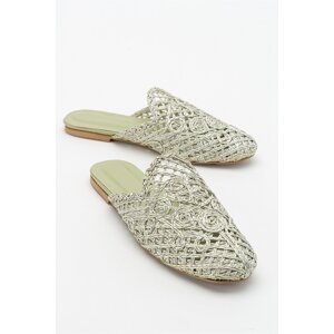 LuviShoes Santo Women's Slippers From Genuine Leather, Green Knitted