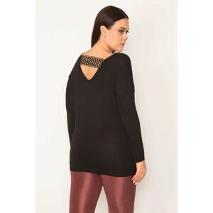 Şans Women's Plus Size Black Back Detail Viscose Blouse