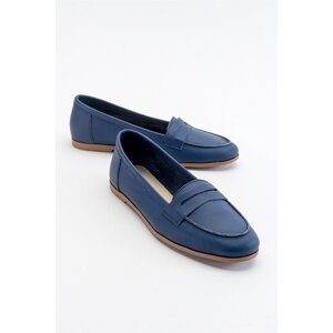 LuviShoes F02 Women's Navy Blue Skin Flat Shoes