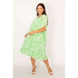 Şans Women's Plus Size Green Lined Slit Sleeve Chiffon Dress