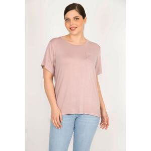 Şans Women's Powder Plus Size Crew Neck Peto Blouse with Pocket