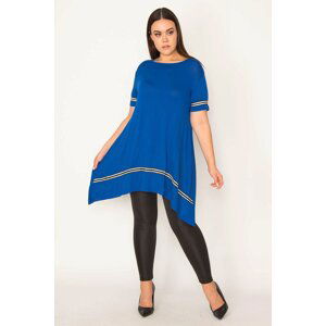 Şans Women's Plus Size Saxe Blue Ribbon Detailed Asymmetric Tunic