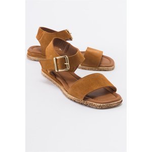LuviShoes 713 Khaki Leather Tan Suede Women's Sandals