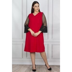 Şans Women's Plus Size Red Lace Detailed Dress