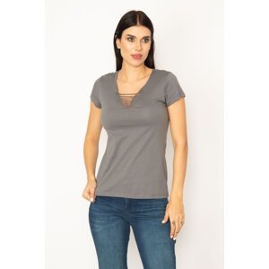 Şans Women's Gray Collar Detailed T-shirt