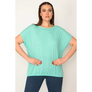 Şans Women's Plus Size Mint Elasticated Double Sleeve Blouse