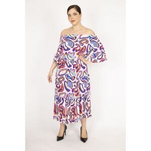 Şans Women's Saks Plus Size Woven Viscose Fabric Collar Elastic Sleeve And Hem Pleated Dress