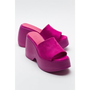 LuviShoes GALLE Fuchsia Suede Women's Wedge Heeled Slippers